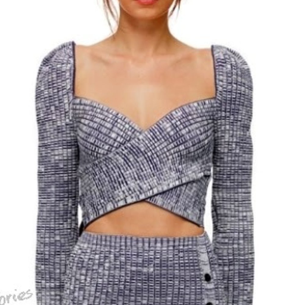 SELF Portrait Top Large Navy & White crossover ribbed top NWT *see Coord. skirt